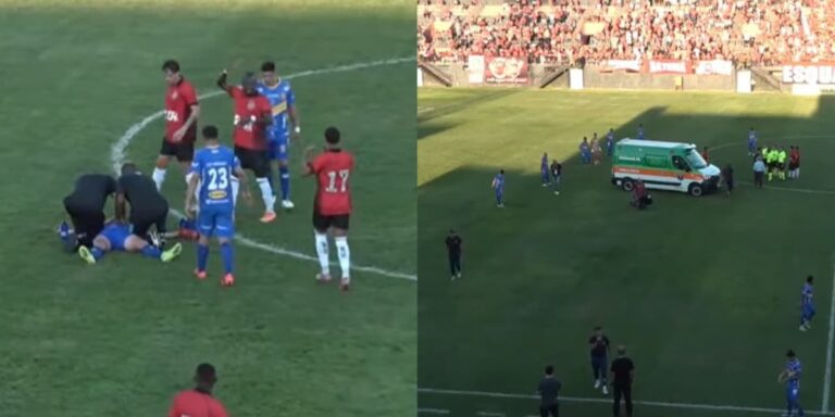 Árbitro ora de joelhos durante jogo do Brasileirão após contusão de jogador
