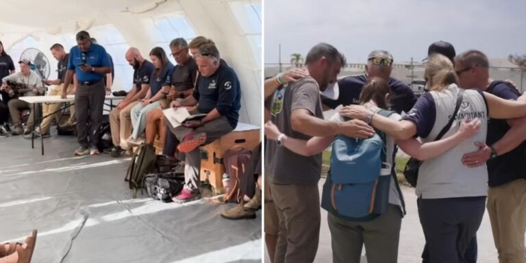 Voluntários louvam Deus antes de apoiar vítimas de tufão nos EUA