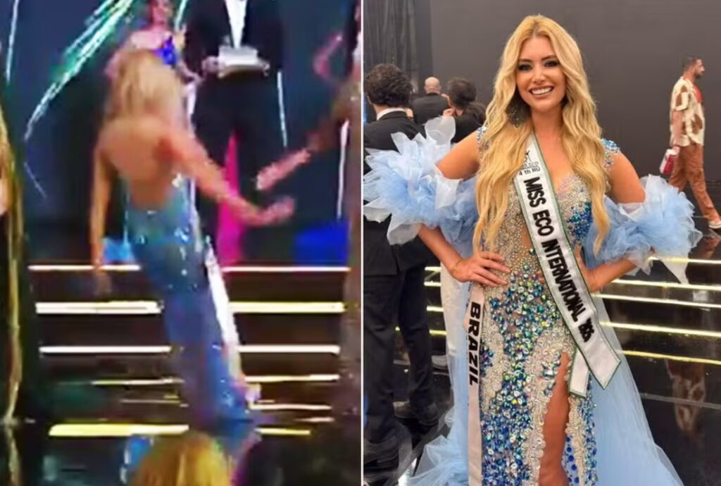 Joana Camargo sofreu a queda mas reagiu com sorriso e emocionou o público. (Foto: Reprodução/Redes Sociais)
