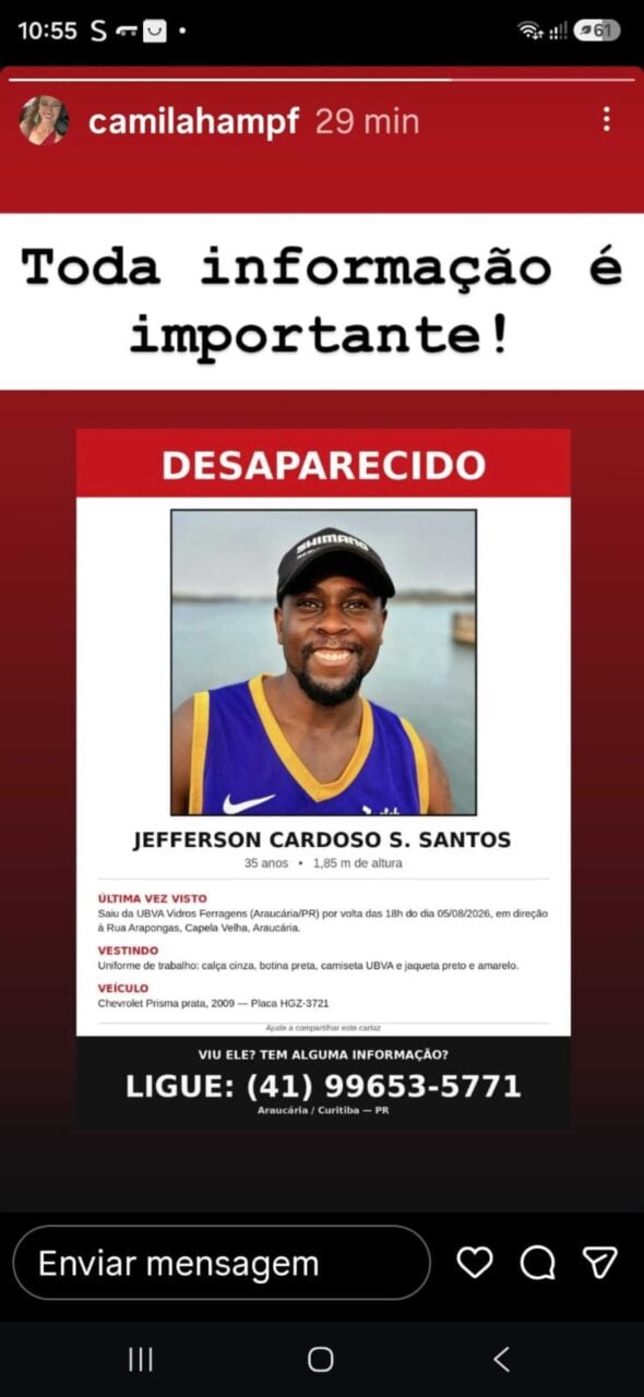 Homem desaparece em Paraná desde quarta-feira à tarde