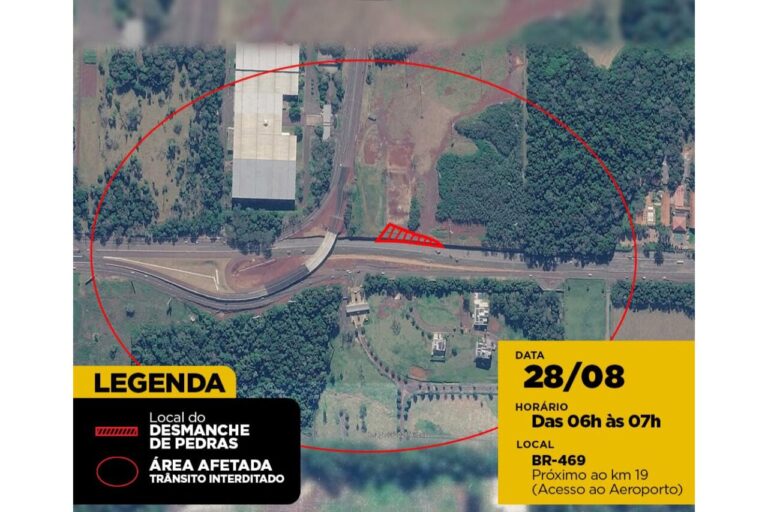 BR-469 em Foz do Iguaçu terá bloqueio para detonação de rochas nesta sexta