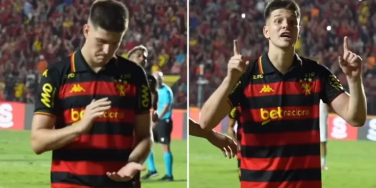 Perotti comemora gol do Sport com mensagem em Libras durante vitória sobre América-MG