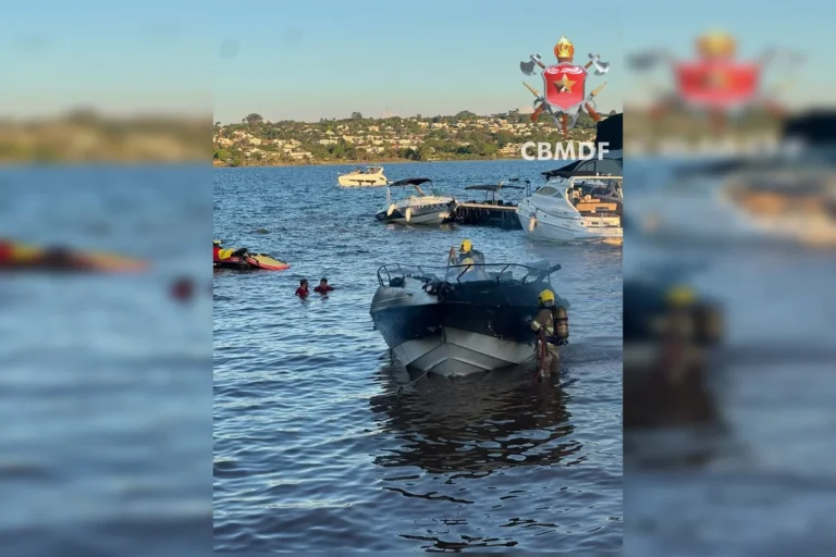 Lancha pega fogo após falhas ao ligar motor no Lago Paranoá