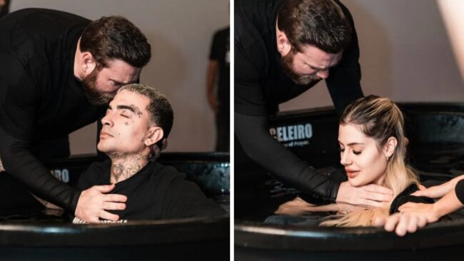 MC Guimê e noiva são batizados em igreja evangélica em São Paulo