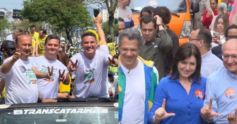 Aliados de Flávio e Lula fazem atos de campanha em SC e SP antes do debate