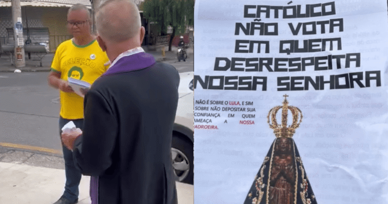 Padre repreende homem que distribuía panfletos políticos em igreja de MG