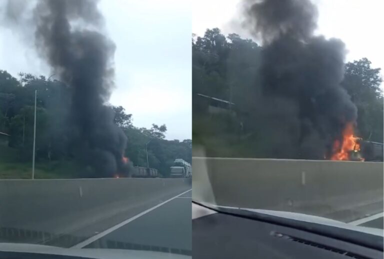 Caminhão pega fogo e interdita BR-277 no sentido Litoral do Paraná