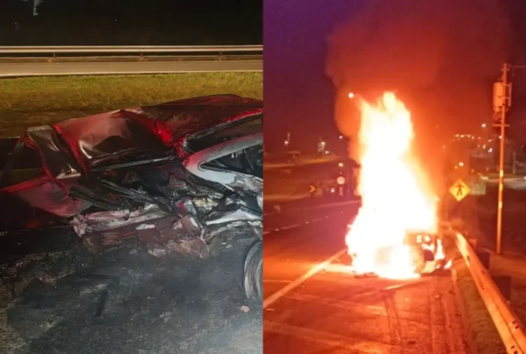 Motorista preso foge após bater carro que pega fogo na BR-116 e mata uma pessoa