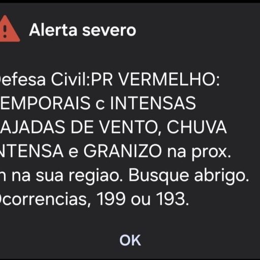 Defesa Civil dispara alerta vermelho para tempestade severa em Curitiba